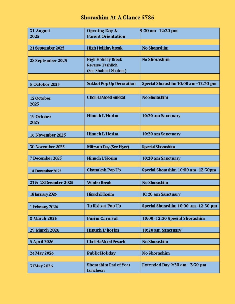2025-2026 Shorashim At A Glance